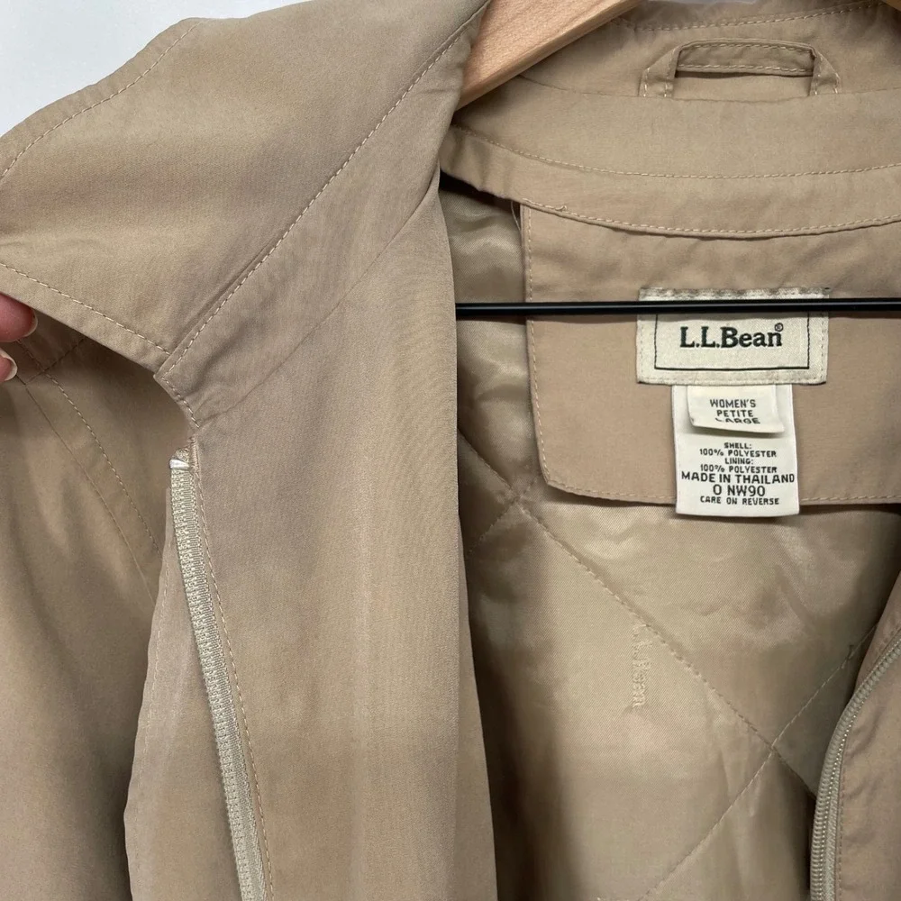 VTG LL Bean Women Petite Large Tan Khaki Field Jacket Barn‎ Coat Quilted Lined